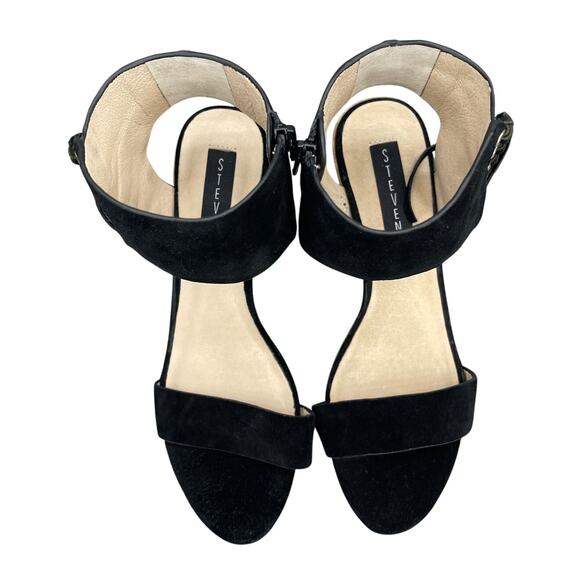 Steve Madden Luisa Black Suede Fringe Block Heel Dressy Sandal Women 9B - Picture 7 of 12